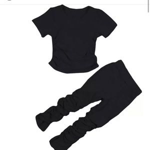 black two piece stacked pants set